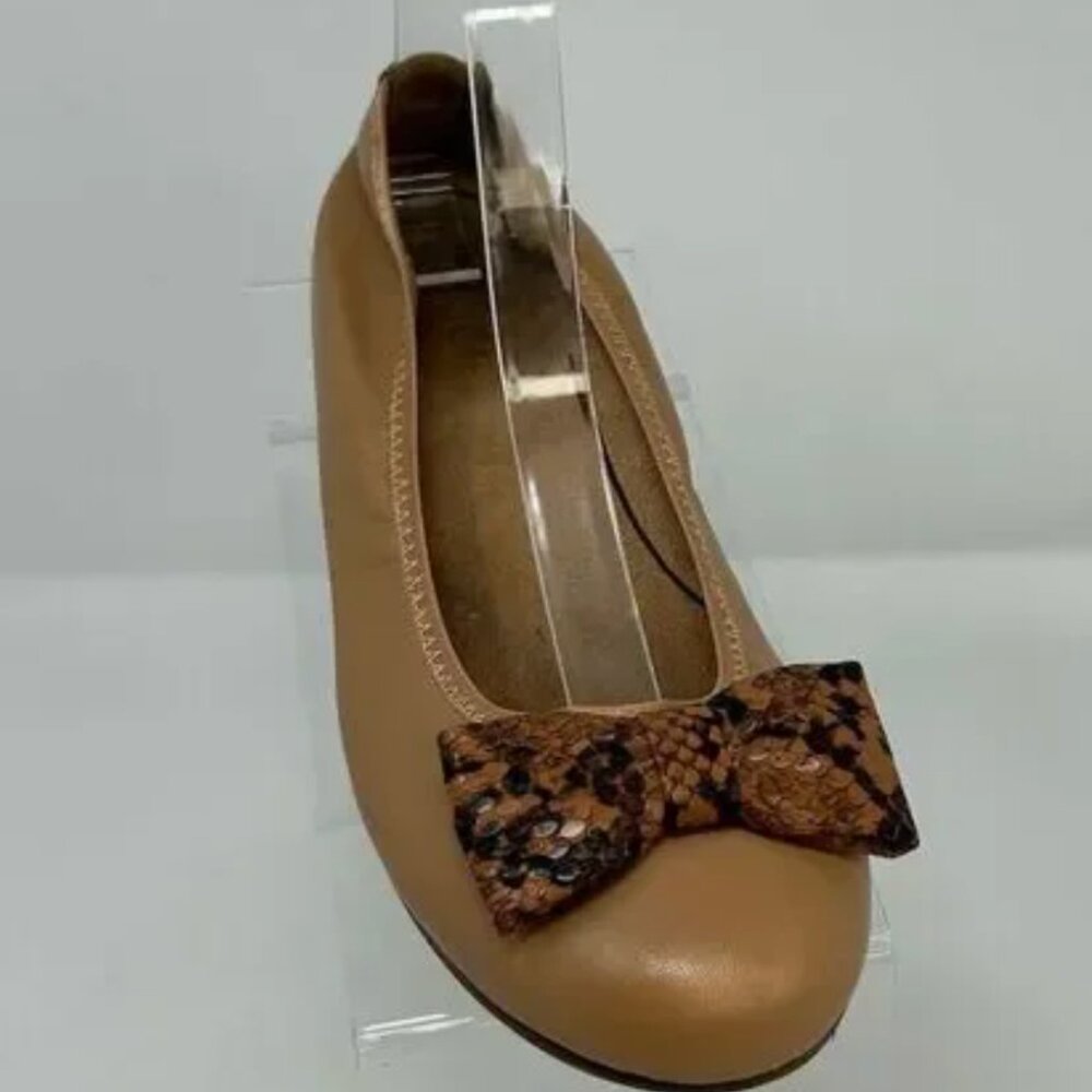 Vionic Spark Zelda Women's Slip On Ballet Flats Tan Snake Print Size 8 Bow Toe